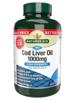 Natures Aid Cod Liver Oil 1000mg 180 caps Better Than Half Price